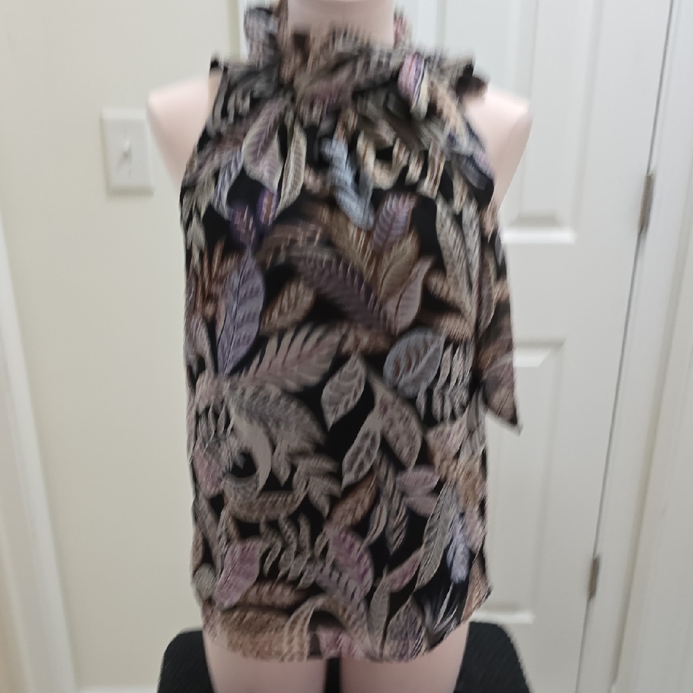 Ann Taylor Factory Black and Beige Leaf Print Blouse